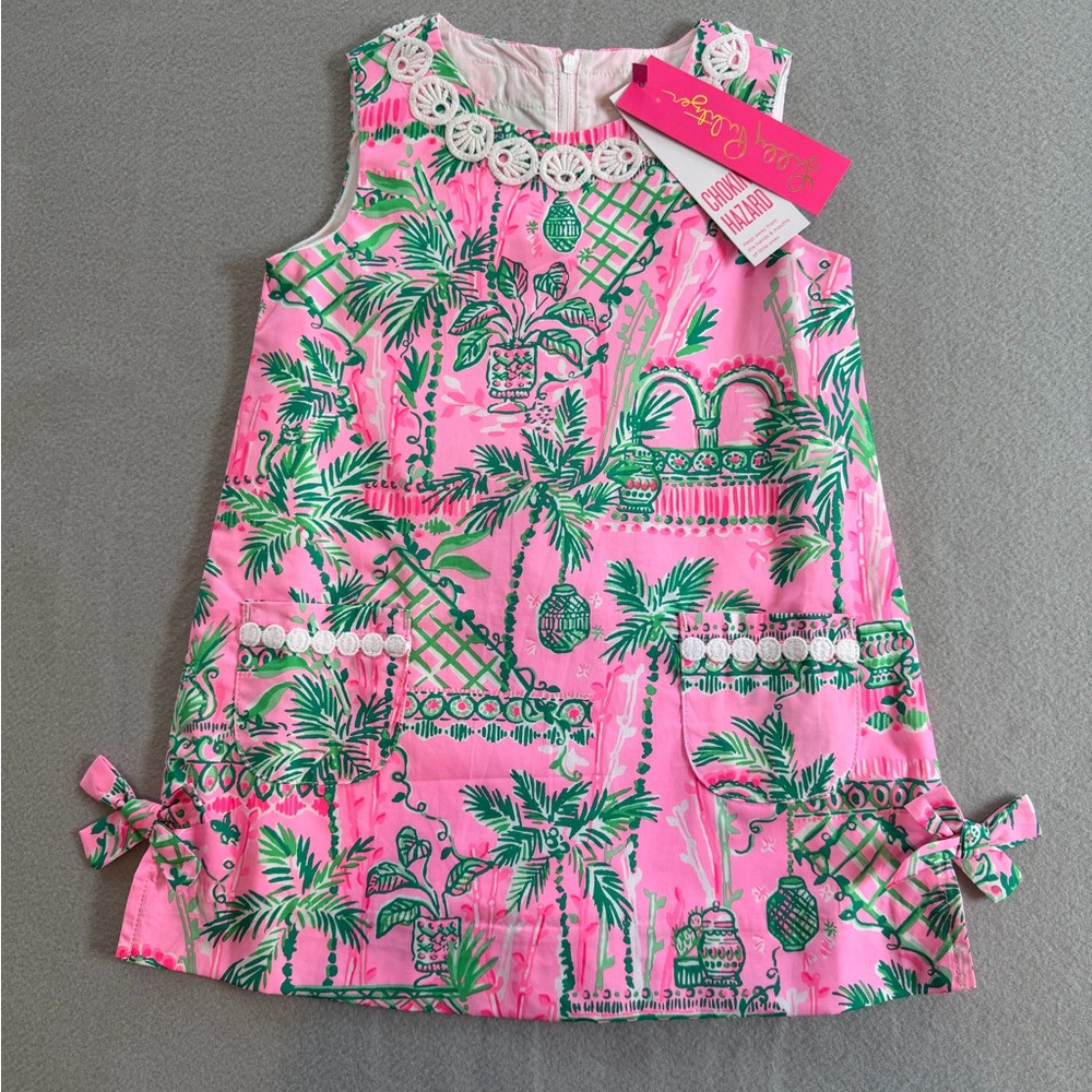 Lilly Pulitzer Hot Pink & Kelly Green Palm Shift Dress NWT Girls Size 3